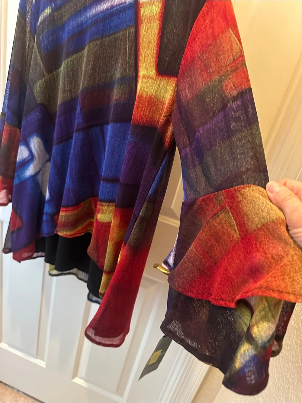 Women's Multi-Color Abstract Ruffle-Sleeve Tunic - Picture 3 of 5